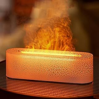 OKYUK Flame Fire Diffuser Humidifier, 7 Colors Changing Oil Diffuser, Ultra-Quiet Aroma Essential Oils Aromatherapy Diffusers for Large Room, Bedroom, Office (White)