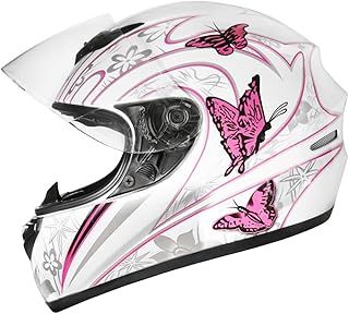 Zorax Pink Butterfly S (55-56cm) Full Face Motorcycle Motorbike Helmet ECE 2206 Approved