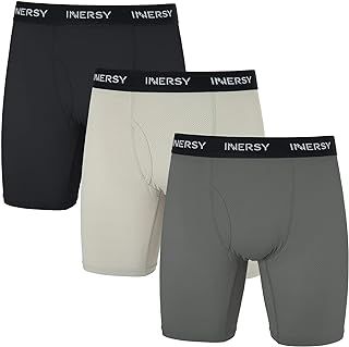 INNERSY Mens Long Leg Boxers Shorts Anti Chafing Underwear Trunks with Fly Mesh Underpants Pack of 3