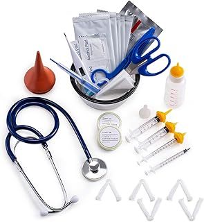 GSSFASHION Puppy Kitten Whelping Kit, Whelping Kit with Feeding Nipple Bottle Scissors Cord Clamps Aspirator etc Full kit