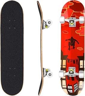 Hikole Skateboard - 31" x 8" Complete PRO Skateboard - Double Kick 7 Layer Canadian Maple Wood Adult Tricks Skate Board for Beginner, Birthday Gift for Kids Boys Girls 5 Up Years Old