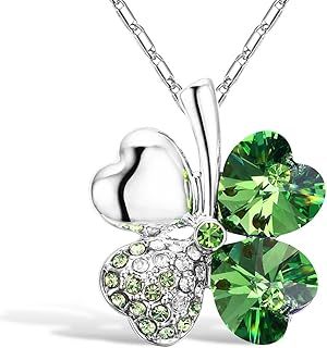 Necklace with Four-Leaf Clover in Heart Shape with Swarovski Crystals, Chain of 40.64 cm with 12.7 cm Extender
