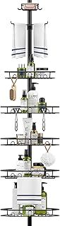 7 Tier Adjustable Corner Shower Shelf, Telescopic Shower Caddy with Soap and Towel rack, No Drilling Bathroom Storage Organizer for Shampoo Accessories (Black)