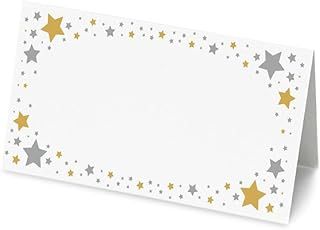 50 Gold Star Name Place Cards (Pack of 50) 8cm by 4cm Table Name Place Cards for Parties Weddings Party Decoration (Gold)
