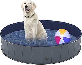 Dog Paddling Pool- 2025 Upgraded 6mm PP Board-Non-Slip, and Thickened Bottom Foldable Dog Swimming Pools, More Durable Paddling Pool for Dogs (80X20 Grey)