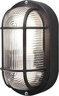 Konstsmide 7650-750 Elmas Bulk Head Outdoor Wall Light Mains Powered / W: 12cm D: 10.5cm H: 20cm / 1 x 40 W E27 Max Wall Lamp / Clear Ribbed Glass / Plastic / IP44 / Outside Light Black