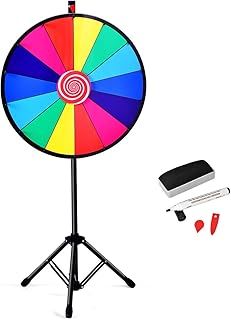 24" /18" Color Prize Wheel, 14 Slots Fortune Spinning Game with Dry Erase, Rotating Arrows Math Spinner for Trade Shows Parties Carnival (24" Tripod Stand)
