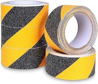 5pcs Anti Slip Hazard Tape, 50mm x 5m High Traction Hazard Warning Grip Tape, Self Adhesive Safety Tape, Abrasive Marking Barrier Tape for Steps Deck Floor Stair – Black Yellow1
