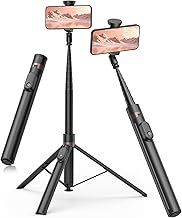TONEOF 66" Automatic Selfie Stick, Auto-Open Phone Stand with Magnetic Rechargeable Remote, 360° Rotatable Travel Tripod, Stable Smartphone Tripod for iPhone/Android - Black