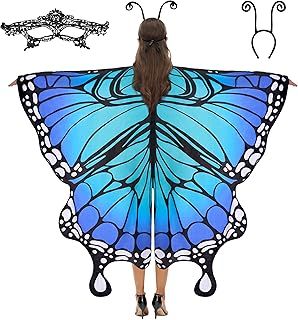 Spooktacular Creations Butterfly Wing Cape Shawl with Lace Mask and Black Velvet Antenna Headband Adult Women Halloween Costume Accessory