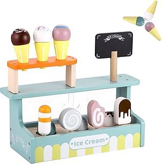 GAGAKU Wooden Ice Cream Set Wood Ice Cream Toy Ice Cream Playset for Kids 10pc Ice Cream Toys for Toddlers Girls Boys