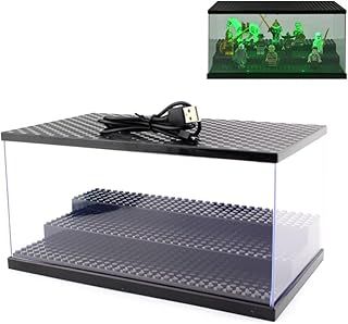 Display Case for Lego Minifigures - Brick Building Block With Built-in Color Changing Light, 3 Layers Acrylic Storage (Black)