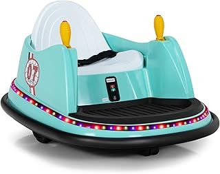 COSTWAY Kids Bumper Car, 360-Degree Rotation Spin Children’s Waltzer Cars with Joystick, Remote Control, Colorful Flashing Lights and Music, Battery Powered Ride on Toy for Boys Girls (Green)