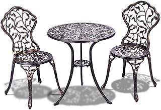 3 Pieces Patio Bistro Set, Outdoor Cast Aluminum Round Dining Table and 2 Armless Chairs Set, Garden Dining Furniture Set for Balcony Backyard Poolside Lawn, Bronze