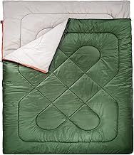 Amazon Basics Lightweight, Warm 3-Season Backpacking Rectangular Sleeping Bag For Camping and Hiking, Two Person Queen Sized, Double, Olive Green