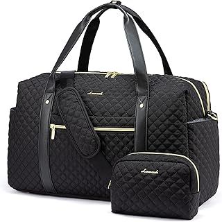 LOVEVOOK Travel Duffle Bag for Women, Weekend Overnight Bags with Cosmetic Bag, Large Waterproof Ladies Holdall for Hospital Maternity Gym, Carry On Flight Womens, Black