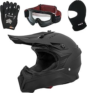 ZOR-X309 Matt Black XXL (63-64cm) Motocross Motorbike Helmet Dirt Bike Helmet & Gloves XXL(12cm) & Goggles & Balaclava