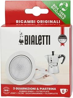 Bialetti Ricambi, Includes 3 Gaskets and 1 Plate, Compatible with Moka Express, Fiammetta, Break, Happy, DAMA, Moka Timer and Rainbow (6 Cups), BIA640308