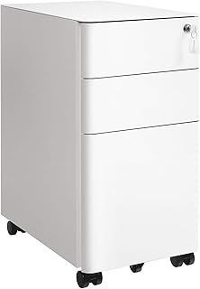SONGMICS Mobile File Cabinet, Office Cabinet with Wheels and Lock, Pre-Assembled Body, for A4, Legal, Letter Sized Documents, Hanging File Folders, White OFC030W01