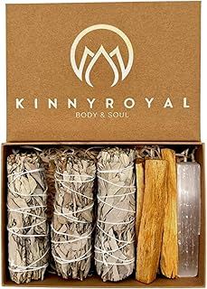 Organic Smudging Essentials kit California White Sage Sticks, Peruvian Palo Santo Wood, and Moroccan Selenite Crystal for Blessing and Cleansing