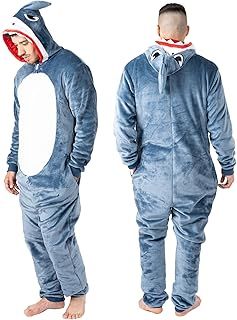 NOROZE Unisex Halloween Costume | Skeleton and Shark Onesie Costume | All In One Fleece Jumpsuit Pyjamas Loungewear Sleepwear | Halloween Adult Stitch Onesies Hoodie For Men Women UK Sizes S-XXL
