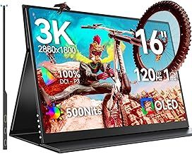 UPERFECT 16'' Portable Monitor 3K 120Hz OLED Monitor with USB Type C Mini HDMI Port Laptop Monitor, Built-in VESA Hole, External Screen with Smart Cover for Laptop/PC/Mac/PS