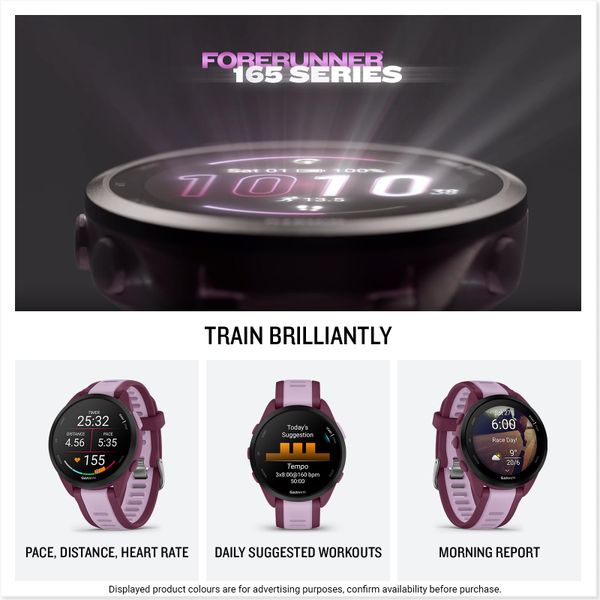 Garmin Forerunner 165 with Music, 43mm GPS running smartwatch, lightweight, AMOLED touchscreen, advanced training & insights, safety & tracking features, up to 11 days battery life, Whitestone