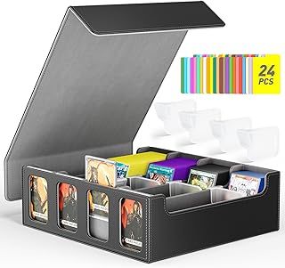 Hot Bee MTG Deck Box, Quartuple Trading Card Storage Box Holds 2400+ Cards for Yugioh, MTG, TCG, Magic the Gathering Commander Cards, Playing Card Case PU Leather Magnetic Closure, Grey
