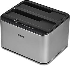 SSK Aluminum Hard Drive Docking Station, USB 3.0 to SATA Dual Bay External HDD Dock Caddy Reader for 2.5 & 3.5 inch SATA HDD SSD, with UASP Offline Cloner/Duplicator Function(2x20TB Supports)