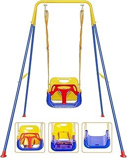 FCOUMY 3 in 1 Toddler Swing Set Folding Baby Swings for Garden Outdoor Indoor Heavy-Duty Kids Swing with Baby Seat for Baby/Children's Gift