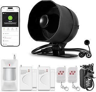 WiFi Security Burglar Door Alarm System Kit for Garage Shed House Hotel Shop Apartment, Weatherproof Siren Horn with Remote Control Door Contact Sensor,Motion Sensor,Loud Up to 120db