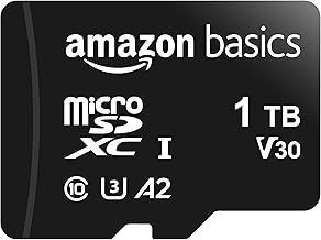 Amazon Basics Micro SDXC, 1TB, with SD Adapter, A2, U3, read speed up to 100 MB/s, Black