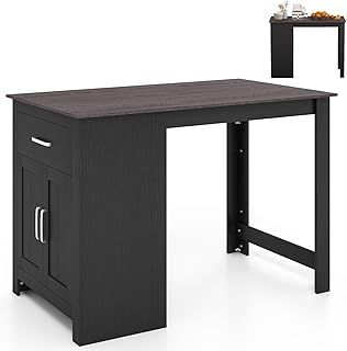 Rectangular Bar Table, Counter Height Table with Drawer, 3-Position Adjustable Shelf & 2 Doors, Wide Tabletop Wooden Dining Table for Home, Kitchen and Living Room (Black)