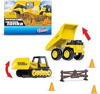 Mini Classics - Tonka 2-Pack (Metal Movers Dump Truck and Bulldozer with 3 Traffic Cones and Barrier Fence), Ages 3+ for Boys and Girls, Ideal for Kids, Toddlers