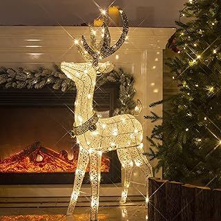 Eambrite Christmas Reindeer Light up Deer Deocrations Mains Powered LED Twinkling Reindeer for Home and Garden - Large 1.2m, Warm White