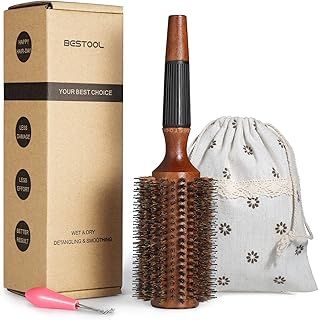 BESTOOL Round Brush for Blow Drying, Boar Bristle Round Hair Brush with Wooden Barrel, Large Round Styling Brush for Women & Men, Straightening, Curling, Adding Shine or Volume (2.8 Inch)