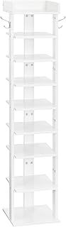HOOBRO Narrow Shoe Rack, 9-Tier Tall Shoe Rack, Wooden Shoe Storage Organizer with 2 Hooks, Slim Shoe Shelf, Vertical Shoe Tower for Entrance, Living Room, White EWT81XJ01G2