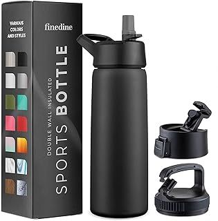 Triple Insulated Stainless Steel Water Bottle With Straw Lid - Flip Top Lid - Wide Mouth Cap (750 ML) Insulated Water Bottles, Keeps Hot and Cold - Great for Hiking & Biking