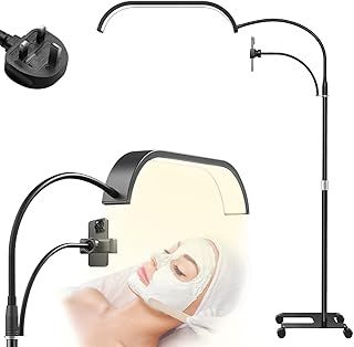 Half Moon Light for Lashes, Lash Light for Eyelash Tech with Wheels, Flexible Bracket LED Floor Light with Phone Holder, with 50cm Swing Arm, 7Colors & Stepless Dimming, Half-Moon Extensions (Pink)
