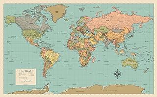 World Map Poster Chart [Tan/Color] (LAMINATED, 18” x 29”)