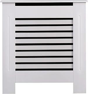Radiator Cover Modern MDF Wood White Horizontal Slat Living Room Bedroom Hallway Cabinet (Small White)