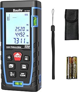 Laser Measure Device, 50M/165ft Laser Distance Measure with 2 Bubble Levels, Portable Lazer Measurement Tool with Large Backlit LCD Display, Waterproof IP54, Battery Included
