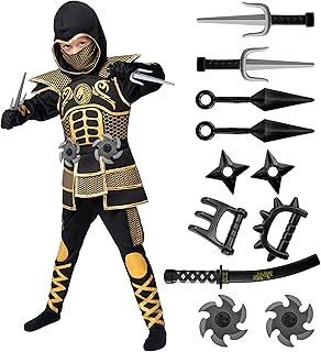 Spooktacular Creations Golden Ninja Costume for Boys, Kids Costume Outfit Set with Golden Armor and Patterns for Halloween Costume Dress Up Party-3T