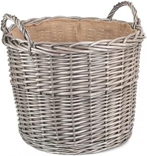 Red Hamper Extra Large Antique Wash Finish Wicker Lined Log Baskets, Height 41cm x Width x Depth 51cm