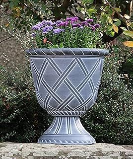 Large Urn Plant Pot Stand, Outdoor Garden Planters, Flower Pots Indoor, Tall Planter with Drainage Holes Strong Plastic Black with White Plant pots Outdoor Large Planters Urns D43 x H49cm