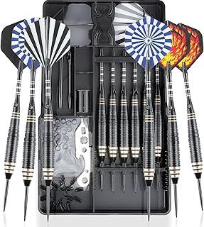CareGames 6pcs Steel Tip Darts,Professional 24g Metal Dart Set with 12 Dart Flights,9 Aluminum shafts,20 Rubber O-Rings,2 Protectors,Sharpener,Tools and Darts case