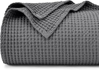100% Cotton Waffle Blanket 220x240cm - Pre-Washed Soft Lightweight Throw Blanket for All Season- Perfect Blanket Layer for Couch Bed Sofa - Elegant Home Decoration - Queen Size-Charcoal