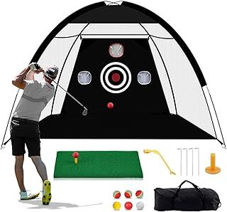 Golf Net Indoor, 10x7ft Practice Hitting Net with Turf Golf Mat & Swing Corrector for Backyard Driving, Chipping, Target Training Simulator Accessories Outdoor, Gift for Men/Sport Lovers