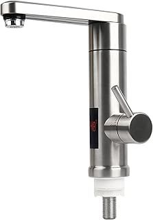 Instant Hot Water Faucet Tap,Stainless Steel Electric Hot and Cold Mixer Water Heater Faucet with Digital Display, for Home Kitchen Facilities Sink (Flat Mouth 3000W)