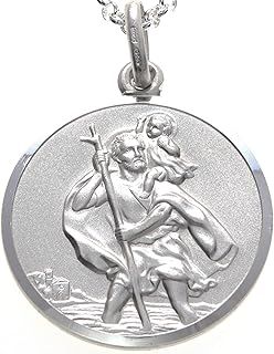 Alexander Castle Men's Large Heavy 925 Sterling Silver St Christopher Pendant Necklace - 27mm with 20" Sterling Silver Chain & Jewellery Gift Box